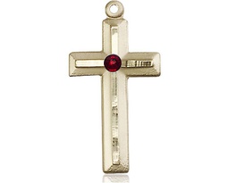 [6000KT-STN1] 14kt Gold Cross Medal with a 3mm Garnet Swarovski stone