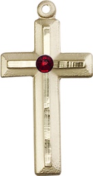 [6000KT-STN1] 14kt Gold Cross Medal with a 3mm Garnet Swarovski stone