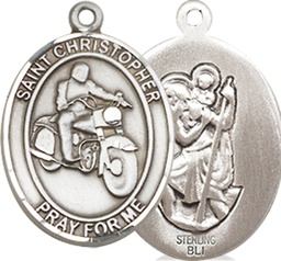 [8185SS] Sterling Silver Saint Christopher Motorcycle Medal