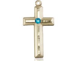 [6000KT-STN12] 14kt Gold Cross Medal with a 3mm Zircon Swarovski stone