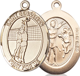 [8186GF] 14kt Gold Filled Saint Sebastian Volleyball Medal