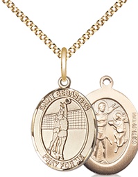 [8186GF/18G] 14kt Gold Filled Saint Sebastian Volleyball Pendant on a 18 inch Gold Plate Light Curb chain