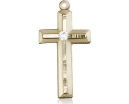 [6000KT-STN4] 14kt Gold Cross Medal with a 3mm Crystal Swarovski stone