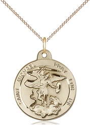 [0343GF/18GF] 14kt Gold Filled Saint Michael the Archangel Pendant on a 18 inch Gold Filled Light Curb chain