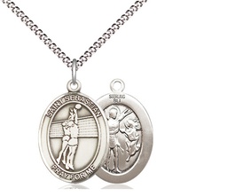 [8186SS/18S] Sterling Silver Saint Sebastian Volleyball Pendant on a 18 inch Light Rhodium Light Curb chain