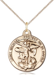 [0344GF/18GF] 14kt Gold Filled Saint Michael the Archangel Pendant on a 18 inch Gold Filled Light Curb chain