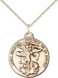 [0344GF/18GF] 14kt Gold Filled Saint Michael the Archangel Pendant on a 18 inch Gold Filled Light Curb chain