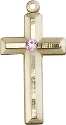 [6000KT-STN6] 14kt Gold Cross Medal with a 3mm Light Amethyst Swarovski stone