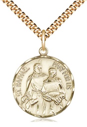 [0409GF/24G] 14kt Gold Filled Saint Raphael Pendant on a 24 inch Gold Plate Heavy Curb chain