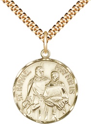 [0409GF/24G] 14kt Gold Filled Saint Raphael Pendant on a 24 inch Gold Plate Heavy Curb chain