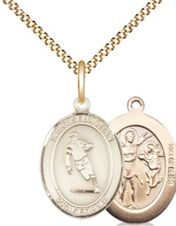[8187GF/18G] 14kt Gold Filled Saint Sebastian Rugby Pendant on a 18 inch Gold Plate Light Curb chain