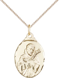 [0599FCGF/18GF] 14kt Gold Filled Saint Francis Pendant on a 18 inch Gold Filled Light Curb chain
