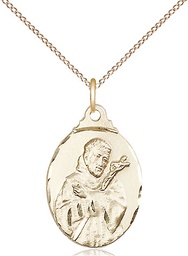 [0599FCGF/18GF] 14kt Gold Filled Saint Francis Pendant on a 18 inch Gold Filled Light Curb chain