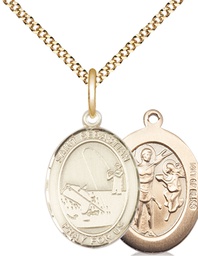 [8188GF/18G] 14kt Gold Filled Saint Sebastian Fishing Pendant on a 18 inch Gold Plate Light Curb chain