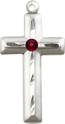 [6000SS-STN1] Sterling Silver Cross Medal with a 3mm Garnet Swarovski stone