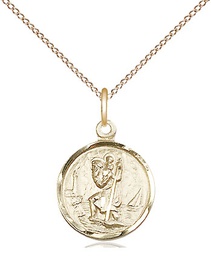 [0601CGF/18GF] 14kt Gold Filled Saint Christopher Pendant on a 18 inch Gold Filled Light Curb chain