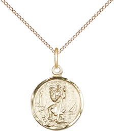 [0601CGF/18GF] 14kt Gold Filled Saint Christopher Pendant on a 18 inch Gold Filled Light Curb chain