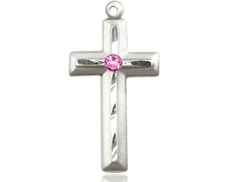 [6000SS-STN10] Sterling Silver Cross Medal with a 3mm Rose Swarovski stone