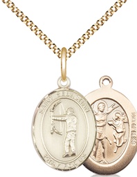 [8189GF/18G] 14kt Gold Filled Saint Sebastian Archery Pendant on a 18 inch Gold Plate Light Curb chain