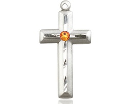 [6000SS-STN11] Sterling Silver Cross Medal with a 3mm Topaz Swarovski stone