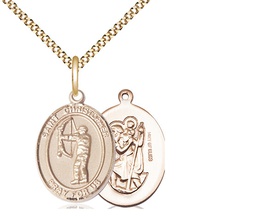 [8190GF/18G] 14kt Gold Filled Saint Christopher Archery Pendant on a 18 inch Gold Plate Light Curb chain
