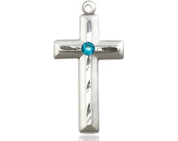 [6000SS-STN12] Sterling Silver Cross Medal with a 3mm Zircon Swarovski stone