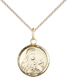 [0601TGF/18GF] 14kt Gold Filled Saint Theresa Pendant on a 18 inch Gold Filled Light Curb chain