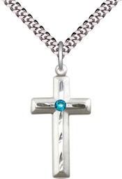 [6000SS-STN12/24S] Sterling Silver Cross Pendant with a 3mm Zircon Swarovski stone on a 24 inch Light Rhodium Heavy Curb chain
