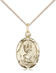 [0612CGF/18GF] 14kt Gold Filled Saint Christopher Pendant on a 18 inch Gold Filled Light Curb chain