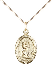 [0612CGF/18GF] 14kt Gold Filled Saint Christopher Pendant on a 18 inch Gold Filled Light Curb chain