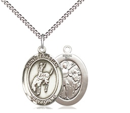 [8191SS/18S] Sterling Silver Saint Sebastian Rodeo Pendant on a 18 inch Light Rhodium Light Curb chain