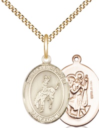 [8192GF/18G] 14kt Gold Filled Saint Christopher Rodeo Pendant on a 18 inch Gold Plate Light Curb chain