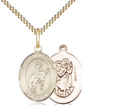 [8192GF/18G] 14kt Gold Filled Saint Christopher Rodeo Pendant on a 18 inch Gold Plate Light Curb chain