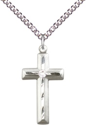 [6000SS-STN4/24SS] Sterling Silver Cross Pendant with a 3mm Crystal Swarovski stone on a 24 inch Sterling Silver Heavy Curb chain
