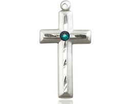 [6000SS-STN5] Sterling Silver Cross Medal with a 3mm Emerald Swarovski stone