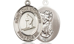 [8193SS] Sterling Silver Saint Christopher Skiing Medal