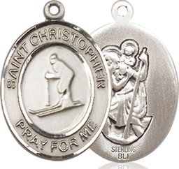 [8193SS] Sterling Silver Saint Christopher Skiing Medal