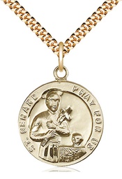 [0701GGF/24G] 14kt Gold Filled Saint Gerard Pendant on a 24 inch Gold Plate Heavy Curb chain