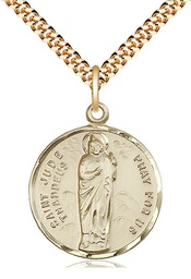 [0701JGF/24G] 14kt Gold Filled Saint Jude Pendant on a 24 inch Gold Plate Heavy Curb chain