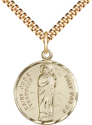 [0701JGF/24G] 14kt Gold Filled Saint Jude Pendant on a 24 inch Gold Plate Heavy Curb chain