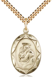 [0801DGF/24G] 14kt Gold Filled Saint Anthony Pendant on a 24 inch Gold Plate Heavy Curb chain