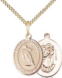 [8194GF/18G] 14kt Gold Filled Saint Christopher Rugby Pendant on a 18 inch Gold Plate Light Curb chain