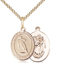 [8194GF/18G] 14kt Gold Filled Saint Christopher Rugby Pendant on a 18 inch Gold Plate Light Curb chain