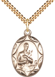 [0801GGF/24G] 14kt Gold Filled Saint Gerard Pendant on a 24 inch Gold Plate Heavy Curb chain