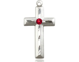 [6000SS-STN7] Sterling Silver Cross Medal with a 3mm Ruby Swarovski stone