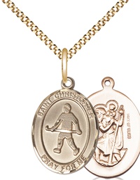 [8195GF/18G] 14kt Gold Filled Saint Christopher Field Hockey Pendant on a 18 inch Gold Plate Light Curb chain