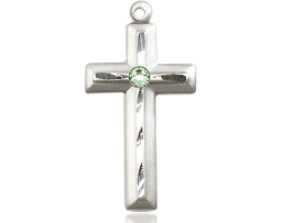 [6000SS-STN8] Sterling Silver Cross Medal with a 3mm Peridot Swarovski stone