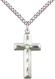 [6000SS-STN8/24SS] Sterling Silver Cross Pendant with a 3mm Peridot Swarovski stone on a 24 inch Sterling Silver Heavy Curb chain