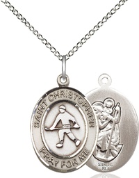 [8195SS/18SS] Sterling Silver Saint Christopher Field Hockey Pendant on a 18 inch Sterling Silver Light Curb chain