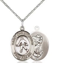 [8195SS/18SS] Sterling Silver Saint Christopher Field Hockey Pendant on a 18 inch Sterling Silver Light Curb chain